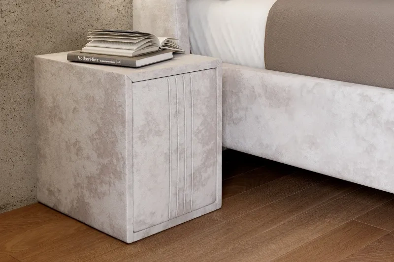 Тумба прикроватная Севилья, мягкая, с ящиками, велюр, тиффани бежевый