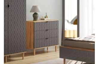 Комод Денвер, на ножках, с тремя ящиками, луб вотан / графит