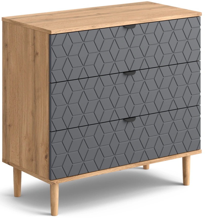 Комод Денвер, на ножках, с тремя ящиками, луб вотан / графит