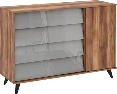 Комод в спальню Онтарио, 4 ящика, Дуб Барокко / Серый глянец