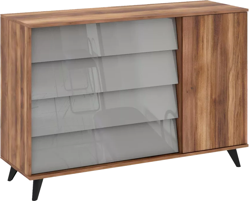 Комод в спальню Онтарио, 4 ящика, Дуб Барокко / Серый глянец