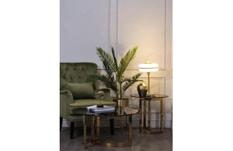 Журнальный стол 47ED-CT062GOLD, 90x90x45, закаленное стекло темное, прозрачный / золото 