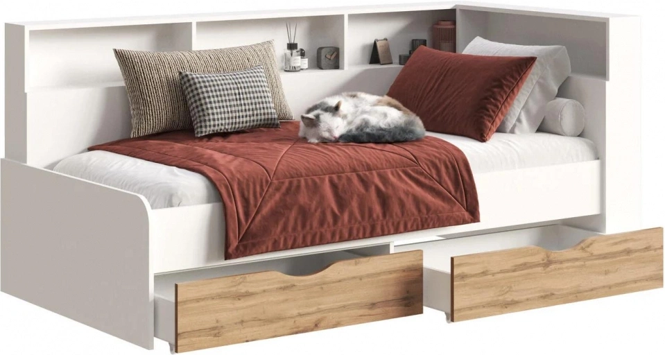 Кровать-тахта Амер, 190x80, белый / дуб вотан