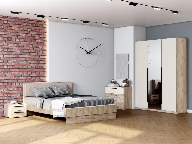 Шкаф трехдверный с обрамлением Мишель, с зеркалом, дуб крафт серый / оливин