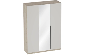 Шкаф трехдверный с обрамлением Мишель, с зеркалом, дуб крафт серый / оливин