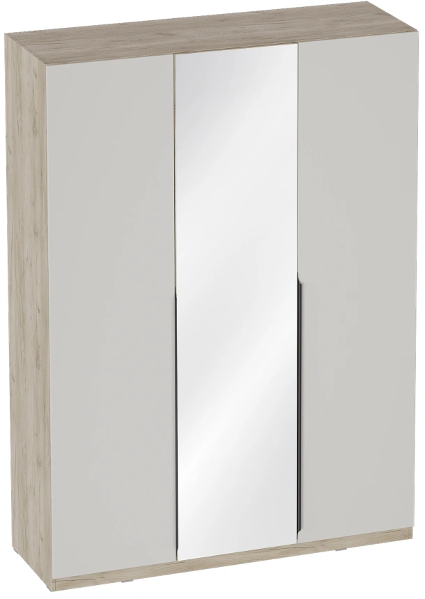 Шкаф трехдверный с обрамлением Мишель, с зеркалом, дуб крафт серый / оливин
