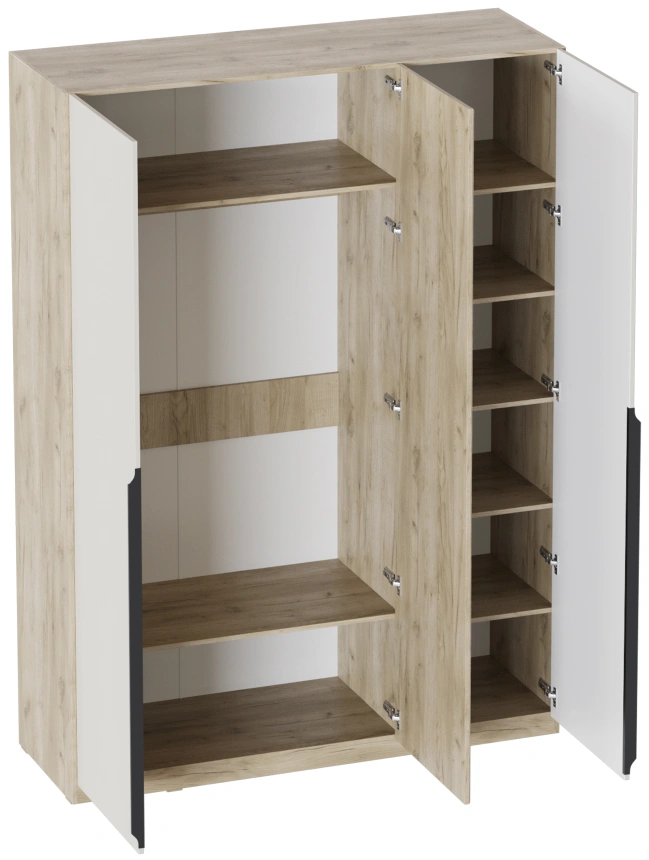 Шкаф трехдверный с обрамлением Мишель, с зеркалом, дуб крафт серый / оливин