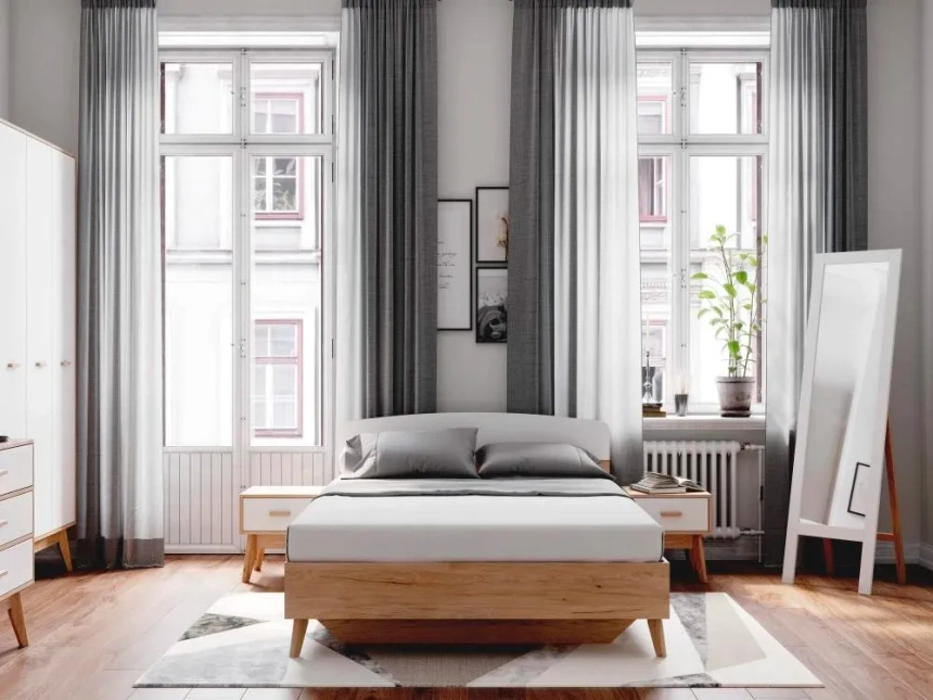 Спальный гарнитур Калгари, композиция #4, дуб натуральный светлый / белый матовый