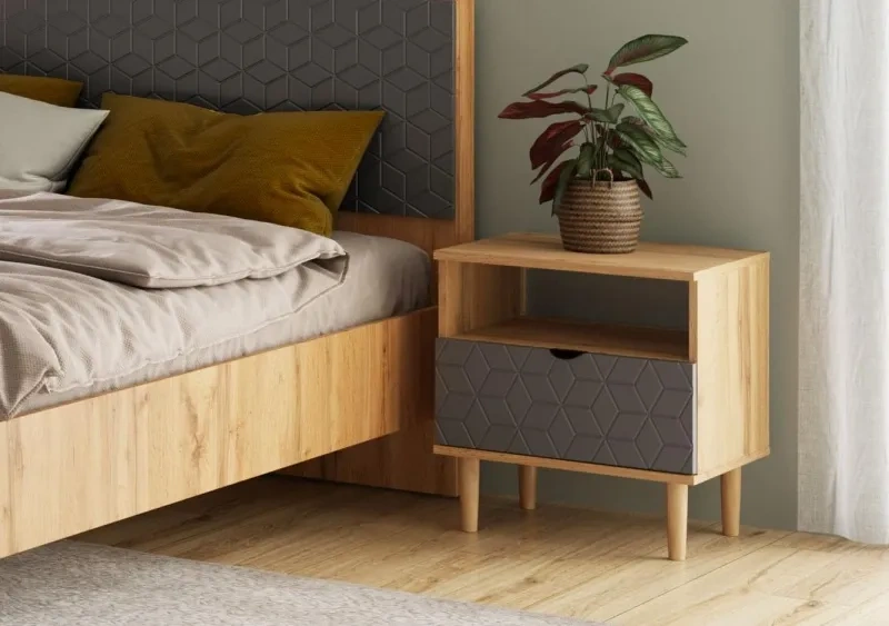 Тумба прикроватная Денвер, с ящиком, дуб вотан / графит