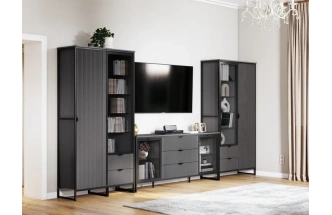 Шкаф двухдверный Нора, с ящиками, металл бруклин / графит