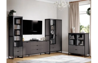 Шкаф двухдверный Нора, с ящиками, металл бруклин / графит