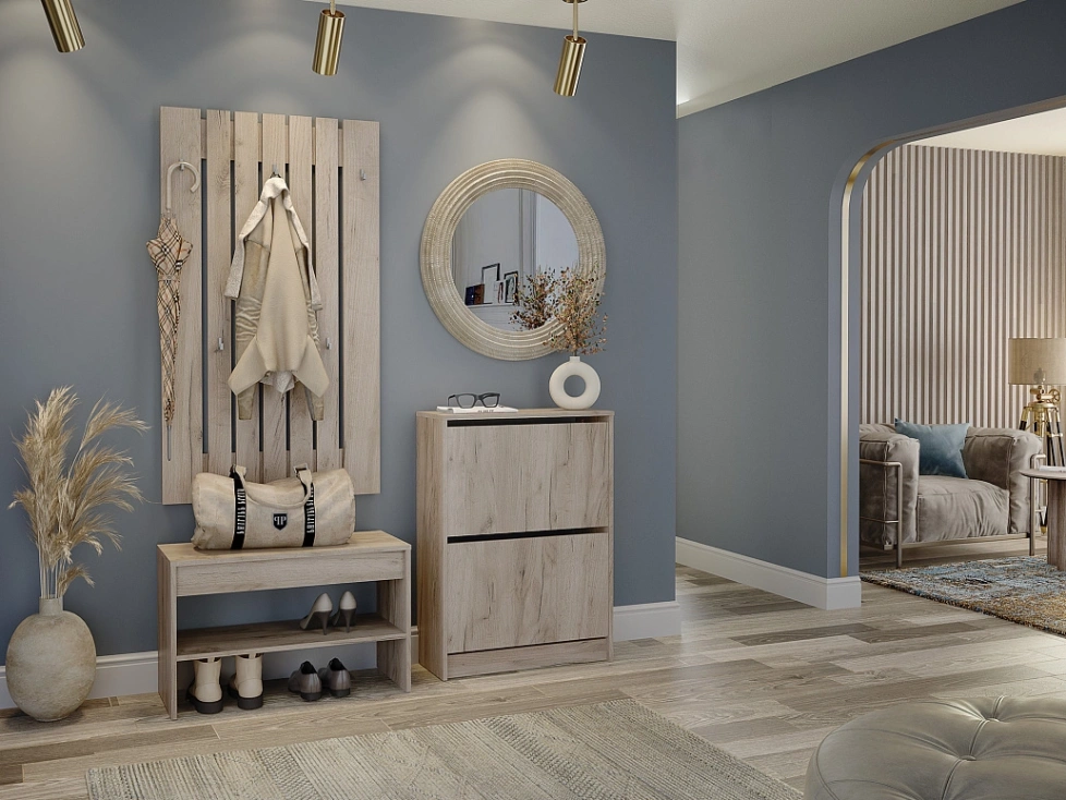 Модульная прихожая Лофт 117.12, с большой вешалкой, дуб крафт серый