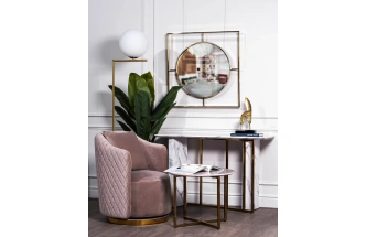 Журнальный стол 30B-855-2X, 60x60x48, МДФ с полимерным покрытием под мрамор, светло-серый / золото