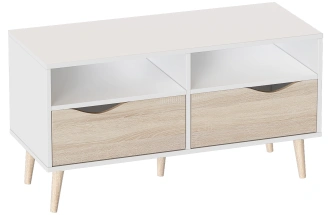 Тумба под ТВ малая Соната, с полками и ящиками, белый фон / дуб сонома