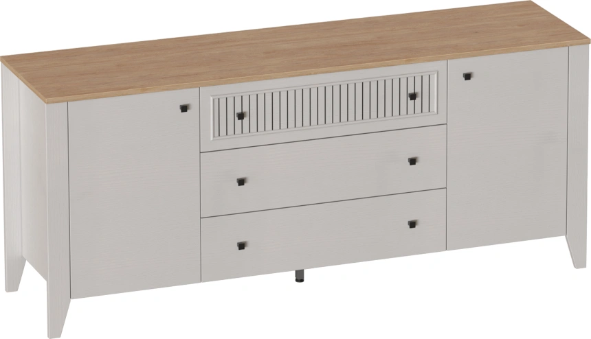 Тумба ТВ Валенсия, с тремя ящиками и полками, персидский жемчуг / дуб натуральный светлый