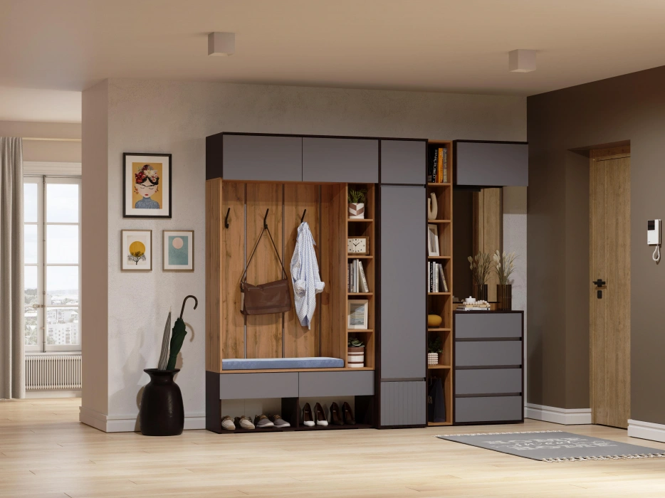 Модульная прихожая Роут, комплектация 4, венге / графит софт