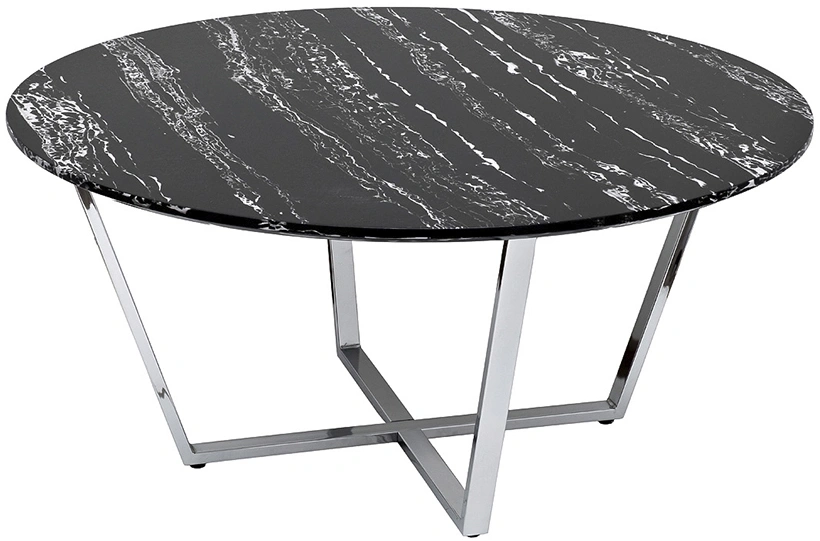 Журнальный стол 30B-85531, 90x90x41, МДФ с полимерным покрытием под мрамор, черный / хром