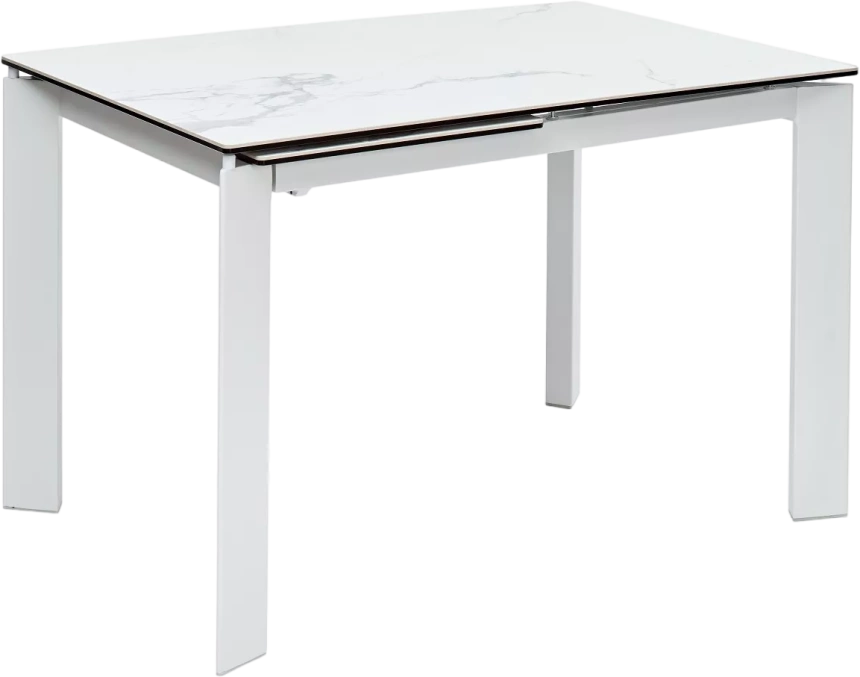 Кухонный стол раздвижной Corner 120, High Gloss Statuario керамика, стекло, белый каркас