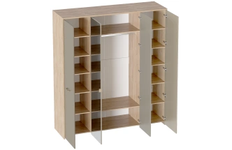 Шкаф четырехдверный Гавана, с зеркалом, дуб натуральный светлый / светло-серый софт