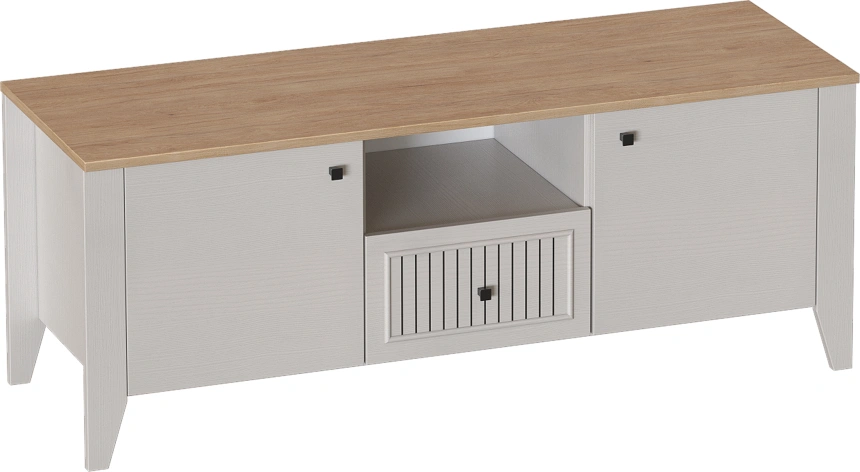 Тумба ТВ Валенсия, узкая, один ящик,  персидский жемчуг / дуб натуральный светлый