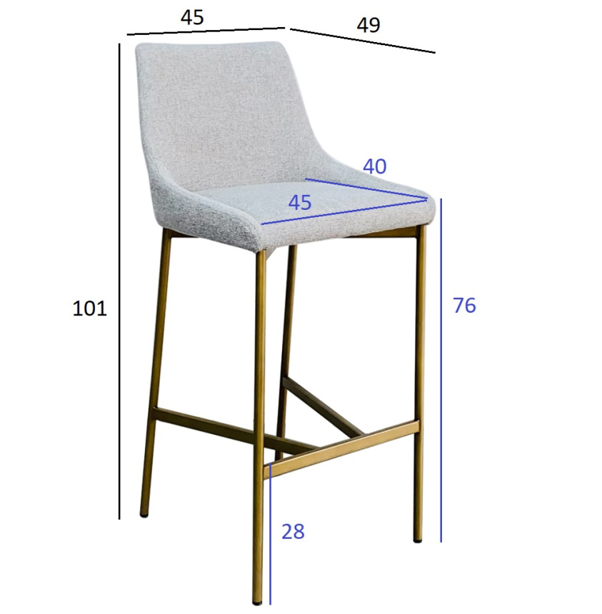 Барный стул 163YH-16963, рогожка, белый / бронза 