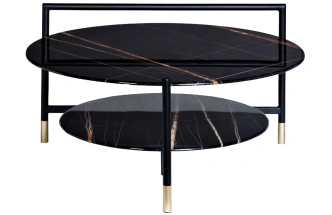 Журнальный стол 30B-872 BL, 80x80x45, закаленное стекло, черный мрамор / черный