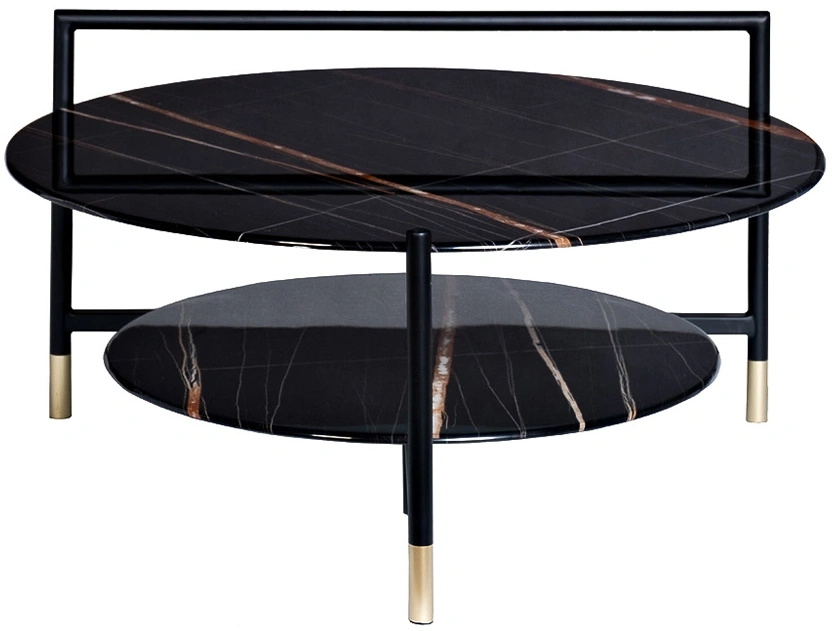 Журнальный стол 30B-872 BL, 80x80x45, закаленное стекло, черный мрамор / черный