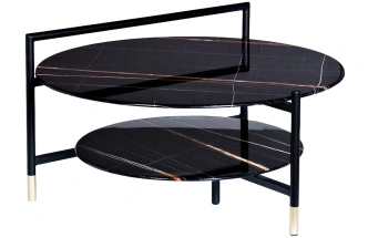 Журнальный стол 30B-872 BL, 80x80x45, закаленное стекло, черный мрамор / черный