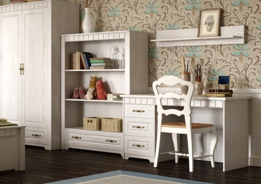 Стол письменный Прованс, с ящиками, бодега белая / патина премиум