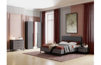 Шкаф трехдверный Нора, распашной с зеркалом, металл бруклин / графит