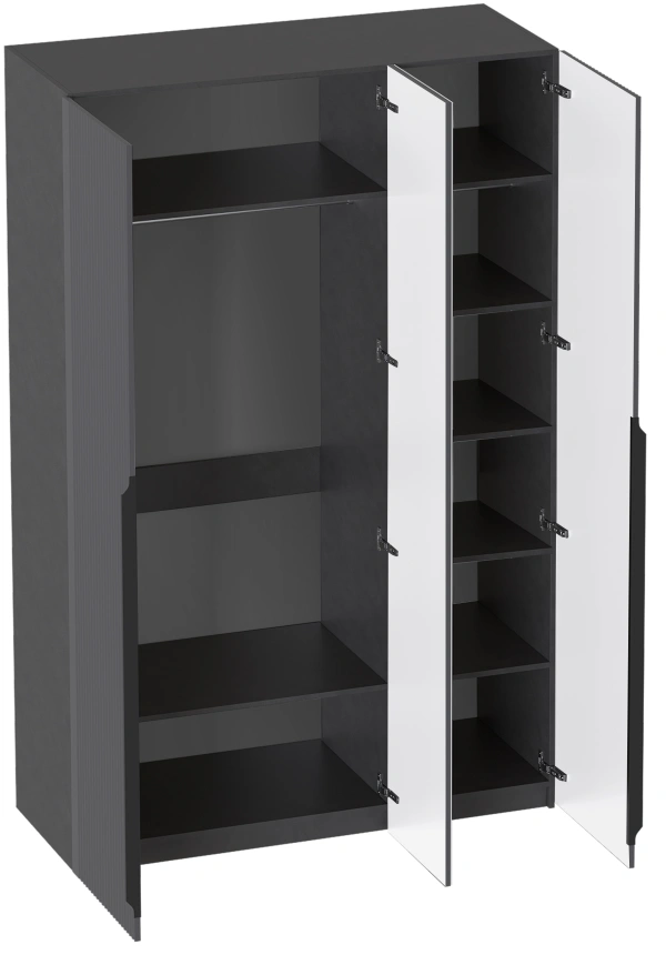 Шкаф трехдверный Нора, распашной с зеркалом, металл бруклин / графит