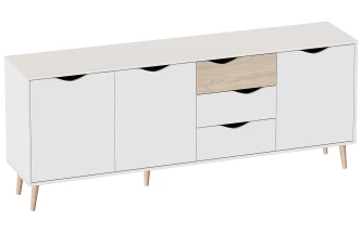 Комод Соната 1.95, на ножках, белый фон / дуб сонома