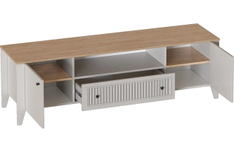 Тумба ТВ Валенсия, широкая, один ящик, персидский жемчуг / дуб натуральный светлый