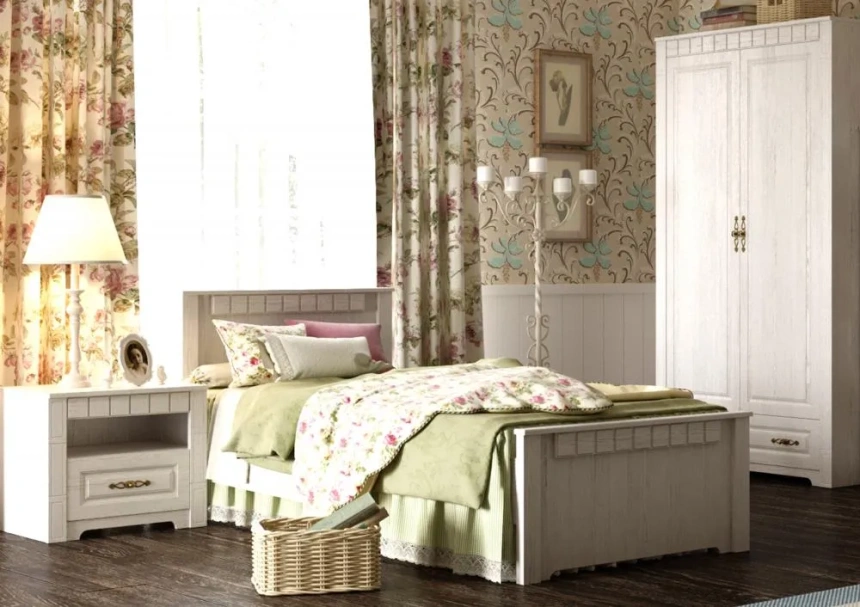 Кровать односпальная Прованс, 90*200, бодега белая / патина премиум