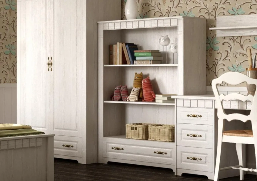 Стеллаж Прованс, открытый, бодега белая / патина премиум