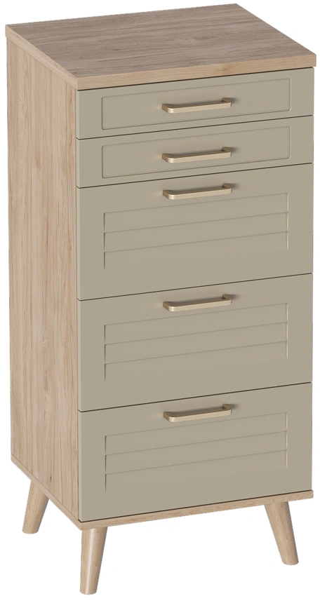 Комод Гавана, на ножках, с пятью ящиками, дуб натуральный светлый / светло-серый софт