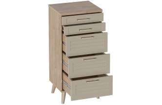 Комод Гавана, на ножках, с пятью ящиками, дуб натуральный светлый / светло-серый софт