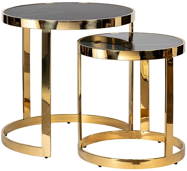 Комплект журнальных столов 47ED-ET081S-GOLD , 60x60x60, стекло, черный мрамор / золото 