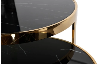 Комплект журнальных столов 47ED-ET081S-GOLD , 60x60x60, стекло, черный мрамор / золото 