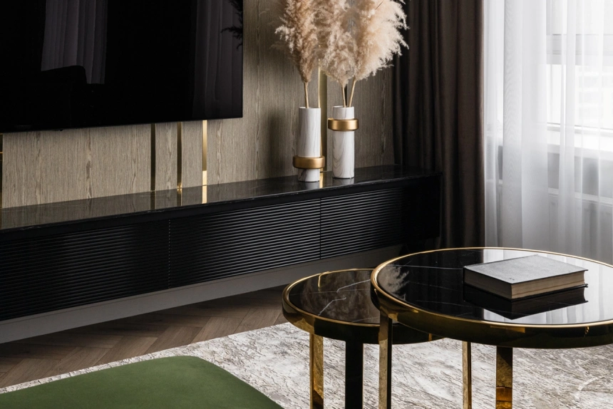 Комплект журнальных столов 47ED-ET081S-GOLD , 60x60x60, стекло, черный мрамор / золото 