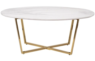 Журнальный стол 30B-855-1, 120x65x41, МДФ с полимерным покрытием под мрамор, белый / золото
