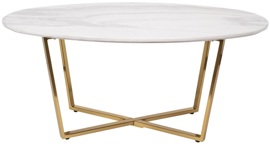 Журнальный стол 30B-855-1, 120x65x41, МДФ с полимерным покрытием под мрамор, белый / золото