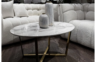 Журнальный стол 30B-855-1, 120x65x41, МДФ с полимерным покрытием под мрамор, белый / золото