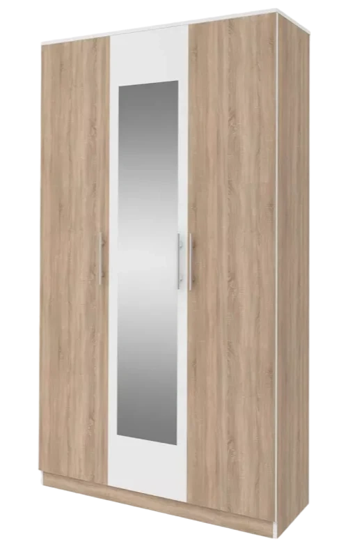 Шкаф Оливия трехдверный с зеркалом, Дуб сонома/Белый