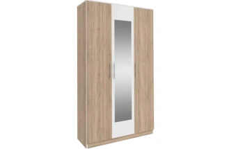 Шкаф Оливия трехдверный с зеркалом, Дуб сонома/Белый