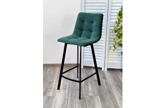 Полубарный стул Chilli-QB Square, зеленый #19, велюр, черный каркас (H=66cm) 