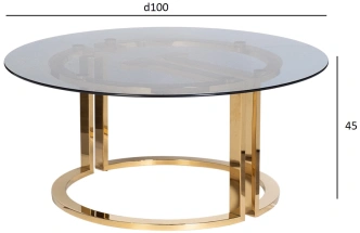 Журнальный стол 47ED-GDCT002, 100x100x45, закаленное стекло темное, прозрачный / золото 