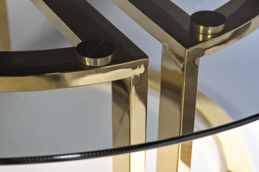 Журнальный стол 47ED-GDCT002, 100x100x45, закаленное стекло темное, прозрачный / золото 