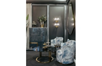 Журнальный стол 47ED-GDCT002, 100x100x45, закаленное стекло темное, прозрачный / золото 