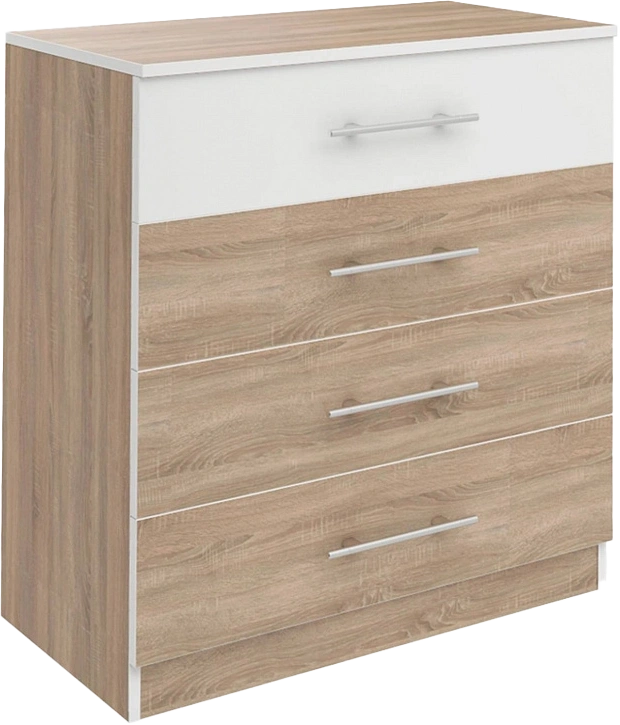 Комод Оливия, с четырьмя ящиками, Дуб сонома / Белый